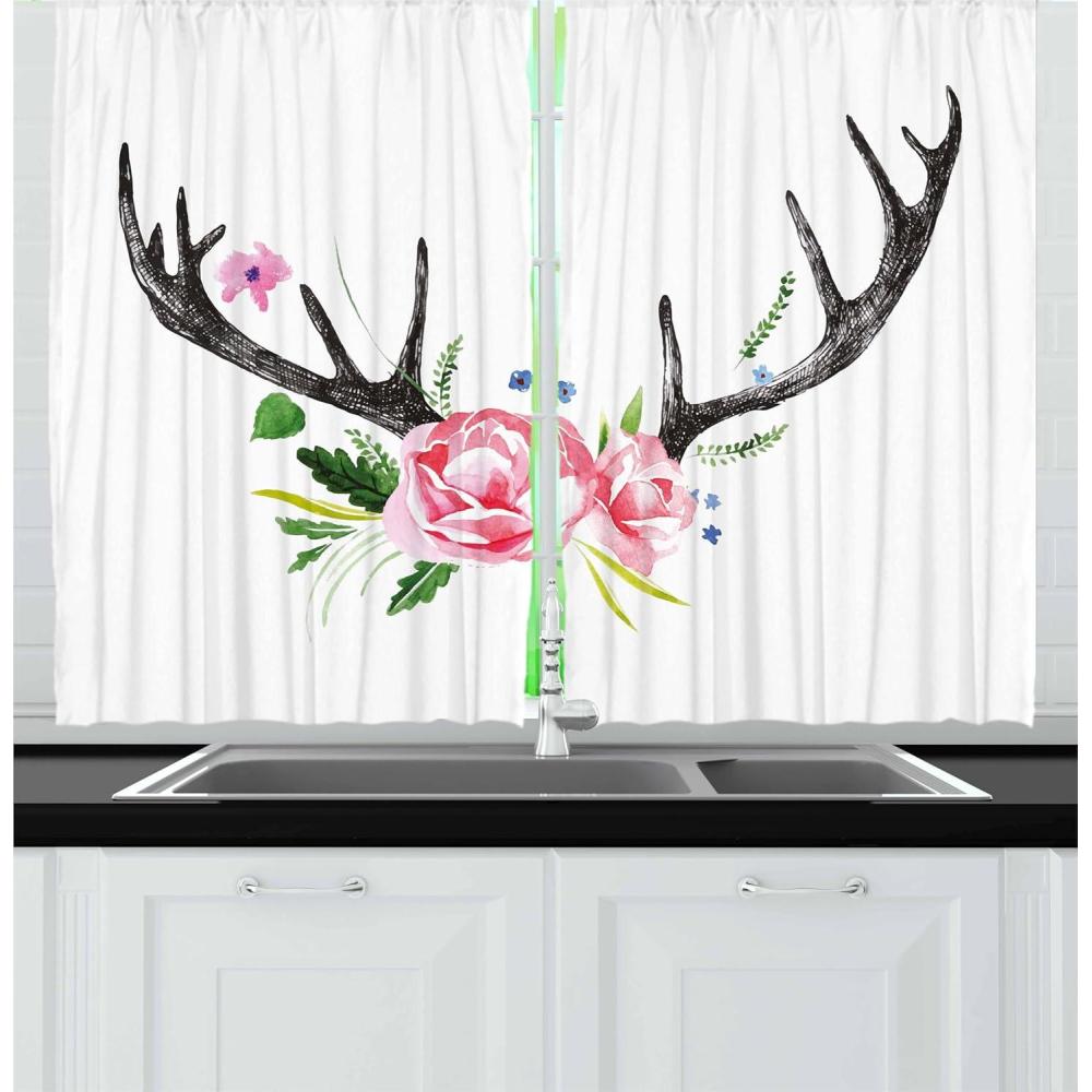 imageAmbesonne Cartoon Kitchen Curtains Parachute Landscape Mountain River Clouds Palm Trees Kids Nursery Image Landscape Window Drapes 2 Panel Set for Kitchen Cafe Decor 55 X 39 BlueCharcoal