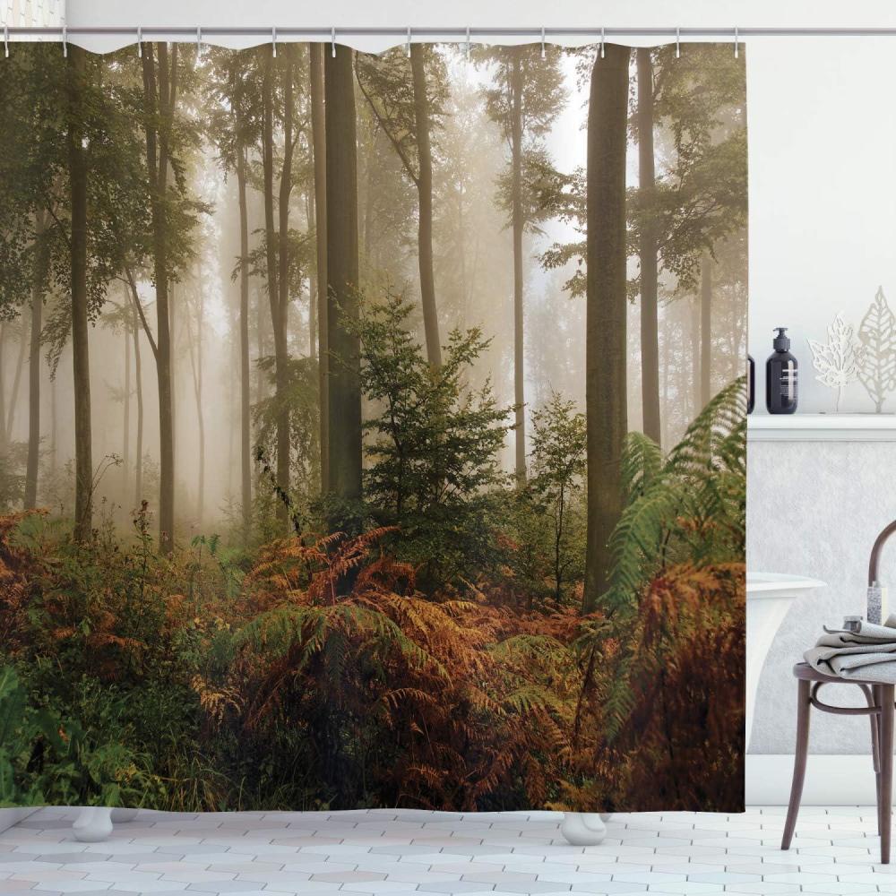 imageAmbesonne Feminine Shower Curtain Design in The Palace of The Cartoon Bathtub Cabinet Mirror Washroom Cloth Fabric Bathroom Decor Set with Hooks 69 W x 75 L Beige PinkOrange Brown