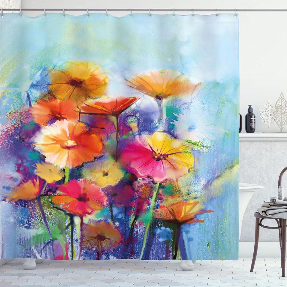 imageAmbesonne Feminine Shower Curtain Design in The Palace of The Cartoon Bathtub Cabinet Mirror Washroom Cloth Fabric Bathroom Decor Set with Hooks 69 W x 75 L Beige PinkBlue Purple