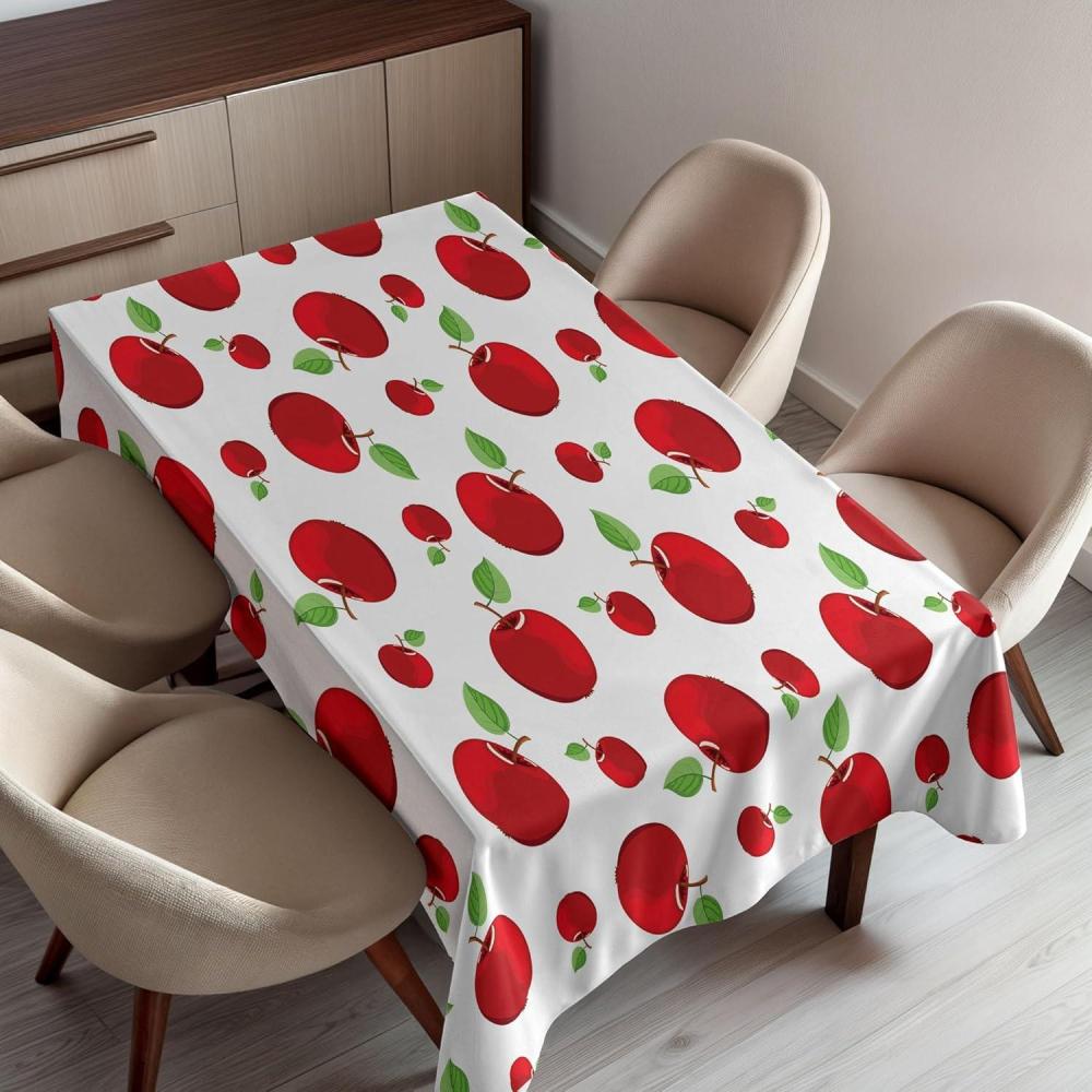 imageAmbesonne Fruits Tablecloth Vivid Colored Cartoon Style Ripe Red Apples Vitamins Taste Healthy Food Rectangular Table Cover for Dining Room Kitchen Decor 60 X 84 Green Red