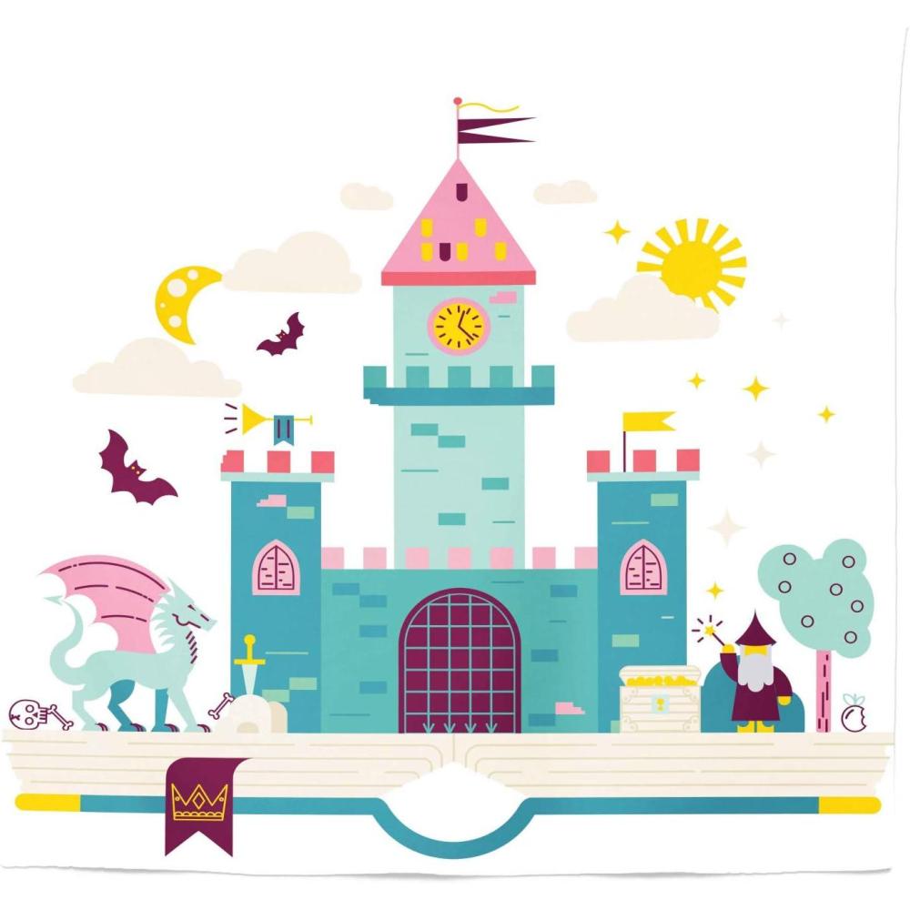 imageAmbesonne Magic Tapestry King Size Theme Detailed Magic Kingdom Castle Dragon Wizard Sun Moon Bats Cartoon Style Wall Hanging Bedspread Bed Cover Wall Decor 30 X 45 Multicolor88 X 88