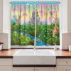 Ambesonne Cartoon Kitchen Curtains, Parachute Landscape Mountain River Clouds Palm Trees Kids Nursery Image Landscape, Window Drapes 2 Panel Set for Kitchen Cafe Decor, 55″ X 39″, Blue(Pink Blue)