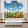 Ambesonne Cartoon Kitchen Curtains, Parachute Landscape Mountain River Clouds Palm Trees Kids Nursery Image Landscape, Window Drapes 2 Panel Set for Kitchen Cafe Decor, 55″ X 39″, Blue(Blue)