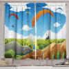 Ambesonne Cartoon Kitchen Curtains, Parachute Landscape Mountain River Clouds Palm Trees Kids Nursery Image Landscape, Window Drapes 2 Panel Set for Kitchen Cafe Decor, 55″ X 39″, Blue(Blue)