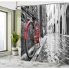 Ambesonne Feminine Shower Curtain, Design in The Palace of The Cartoon Bathtub Cabinet Mirror Washroom, Cloth Fabric Bathroom Decor Set with Hooks, 69″ W x 75″ L, Beige Pink(White Black)