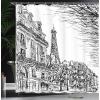 Ambesonne Feminine Shower Curtain, Design in The Palace of The Cartoon Bathtub Cabinet Mirror Washroom, Cloth Fabric Bathroom Decor Set with Hooks, 69″ W x 75″ L, Beige Pink(Black White)