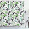 Ambesonne Cactus Shower Curtain, Cartoon Style Inspired Drawing of Hedgehog Animals Saguaro and Prickly Pear, Cloth Fabric Bathroom Decor Set with Hooks, 69″ W x 70″ L, Dark Grey Green