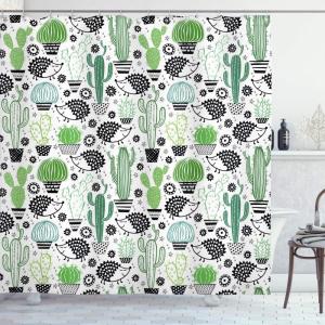 Ambesonne Cactus Shower Curtain, Cartoon Style Inspired Drawing of Hedgehog Animals Saguaro and Prickly Pear, Cloth Fabric Bathroom Decor Set with Hooks, 69″ W x 70″ L, Dark Grey Green