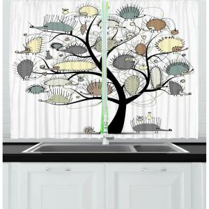 Ambesonne Cartoon Kitchen Curtains, Parachute Landscape Mountain River Clouds Palm Trees Kids Nursery Image Landscape, Window Drapes 2 Panel Set for Kitchen Cafe Decor, 55″ X 39″, Blue(Cream Bluegrey)