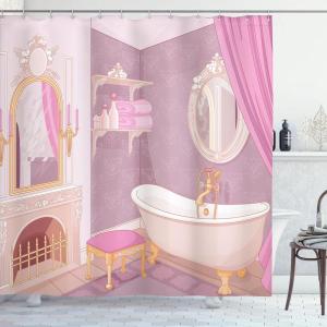 Ambesonne Feminine Shower Curtain, Design in The Palace of The Cartoon Bathtub Cabinet Mirror Washroom, Cloth Fabric Bathroom Decor Set with Hooks, 69″ W x 75″ L, Beige Pink(Beige Pink)