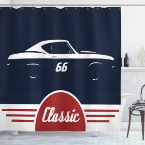 Ambesonne Feminine Shower Curtain, Design in The Palace of The Cartoon Bathtub Cabinet Mirror Washroom, Cloth Fabric Bathroom Decor Set with Hooks, 69″ W x 75″ L, Beige Pink(Dark Blue)