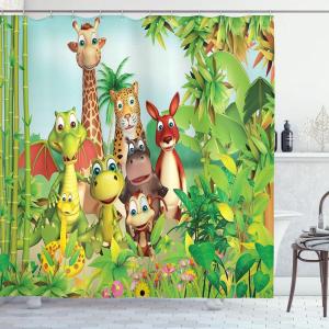 Ambesonne Feminine Shower Curtain, Design in The Palace of The Cartoon Bathtub Cabinet Mirror Washroom, Cloth Fabric Bathroom Decor Set with Hooks, 69″ W x 75″ L, Beige Pink(Green)