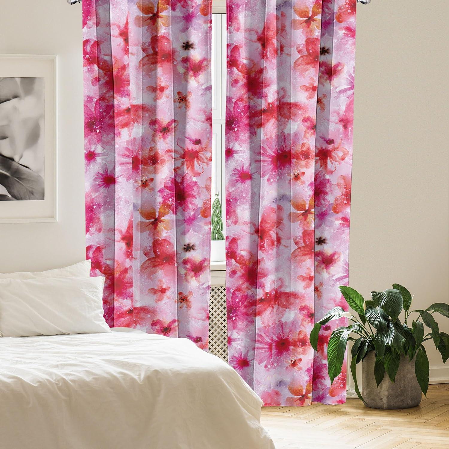 imageAmbesonne Bohemian Blooms Curtains Romantic Aura Pattern of Floral Boho with Neutral Leaves Print Window Treatments 2 Panel Set for Living Room Bedroom Pair of 28 x 95 Pale Pink Lavender BlueDark Pink Pastel Purple
