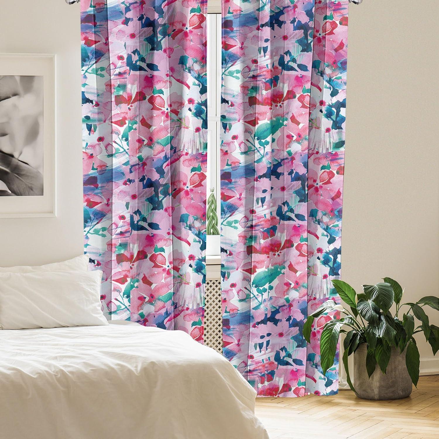 imageAmbesonne Bohemian Blooms Curtains Romantic Aura Pattern of Floral Boho with Neutral Leaves Print Window Treatments 2 Panel Set for Living Room Bedroom Pair of 28 x 95 Pale Pink Lavender BluePale Pink Hot Pink Quartz