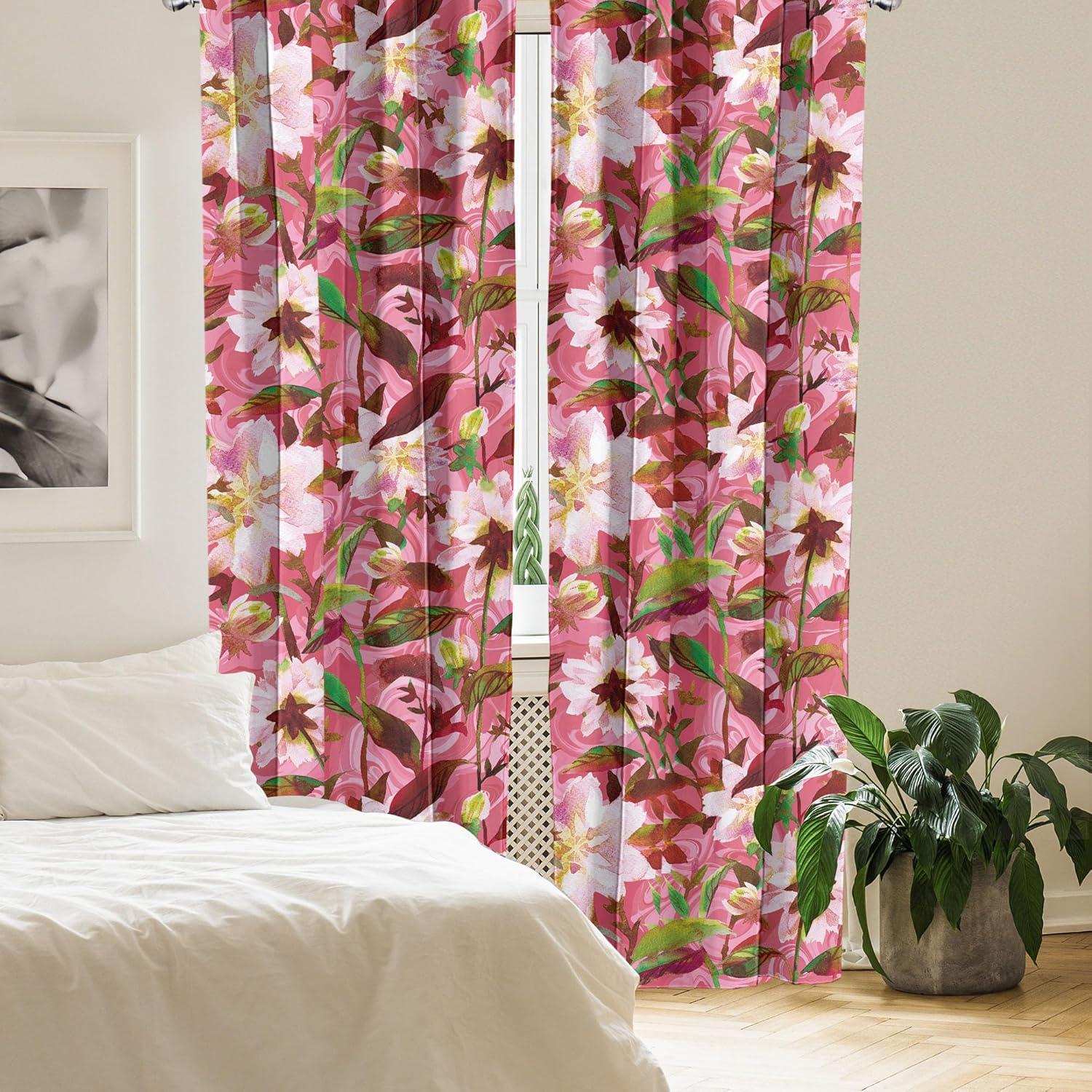 imageAmbesonne Bohemian Blooms Curtains Romantic Aura Pattern of Floral Boho with Neutral Leaves Print Window Treatments 2 Panel Set for Living Room Bedroom Pair of 28 x 95 Pale Pink Lavender BluePastel Pink Fern Green