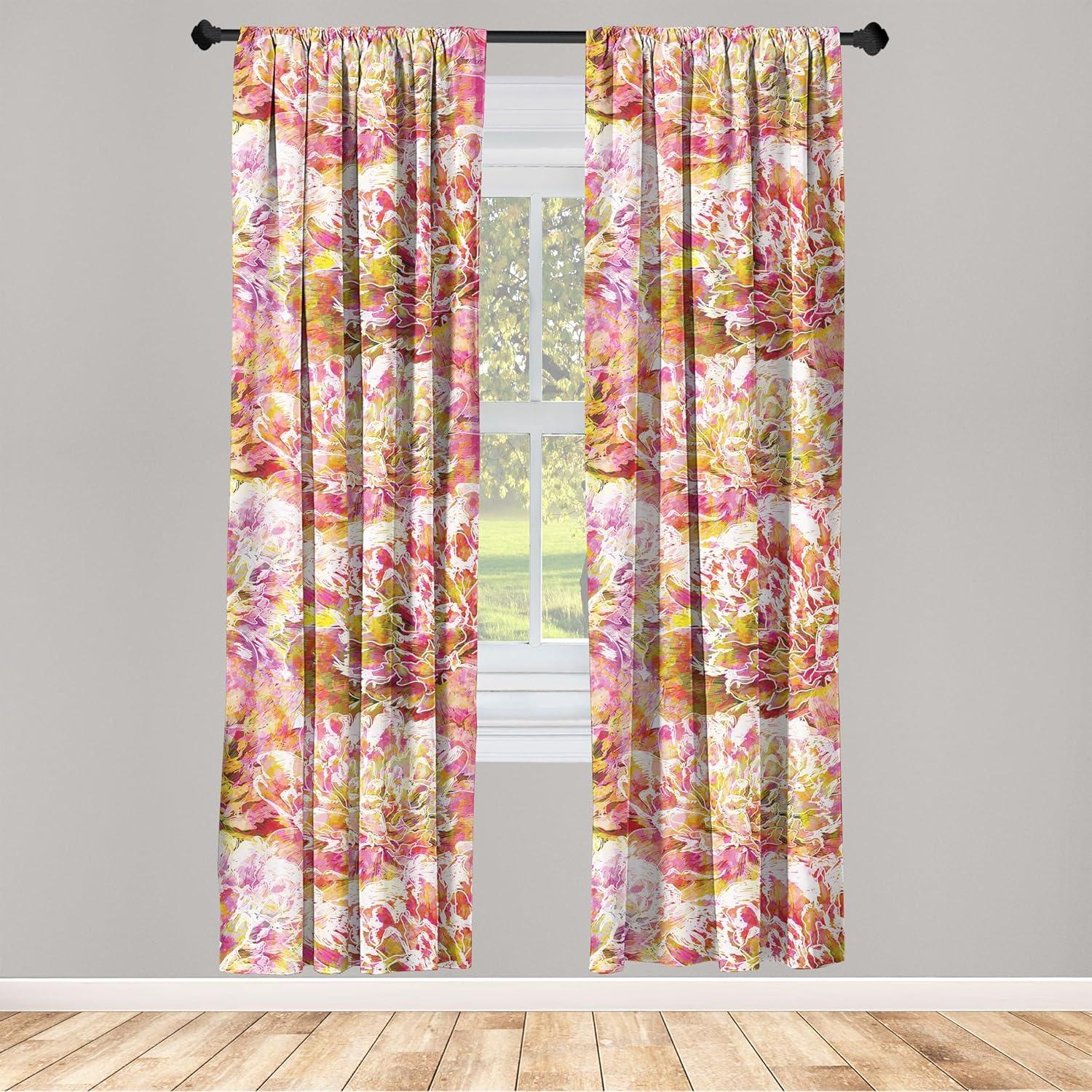 imageAmbesonne Bohemian Blooms Curtains Romantic Aura Pattern of Floral Boho with Neutral Leaves Print Window Treatments 2 Panel Set for Living Room Bedroom Pair of 28 x 95 Pale Pink Lavender BluePale Pink Yellow Green