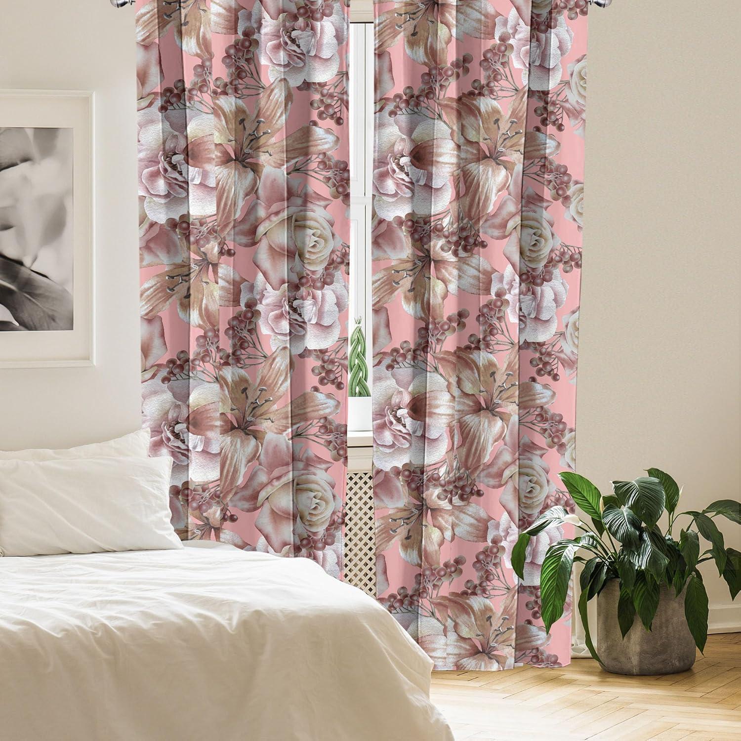imageAmbesonne Bohemian Blooms Curtains Romantic Aura Pattern of Floral Boho with Neutral Leaves Print Window Treatments 2 Panel Set for Living Room Bedroom Pair of 28 x 95 Pale Pink Lavender BluePastel Pink and Pale Redwood