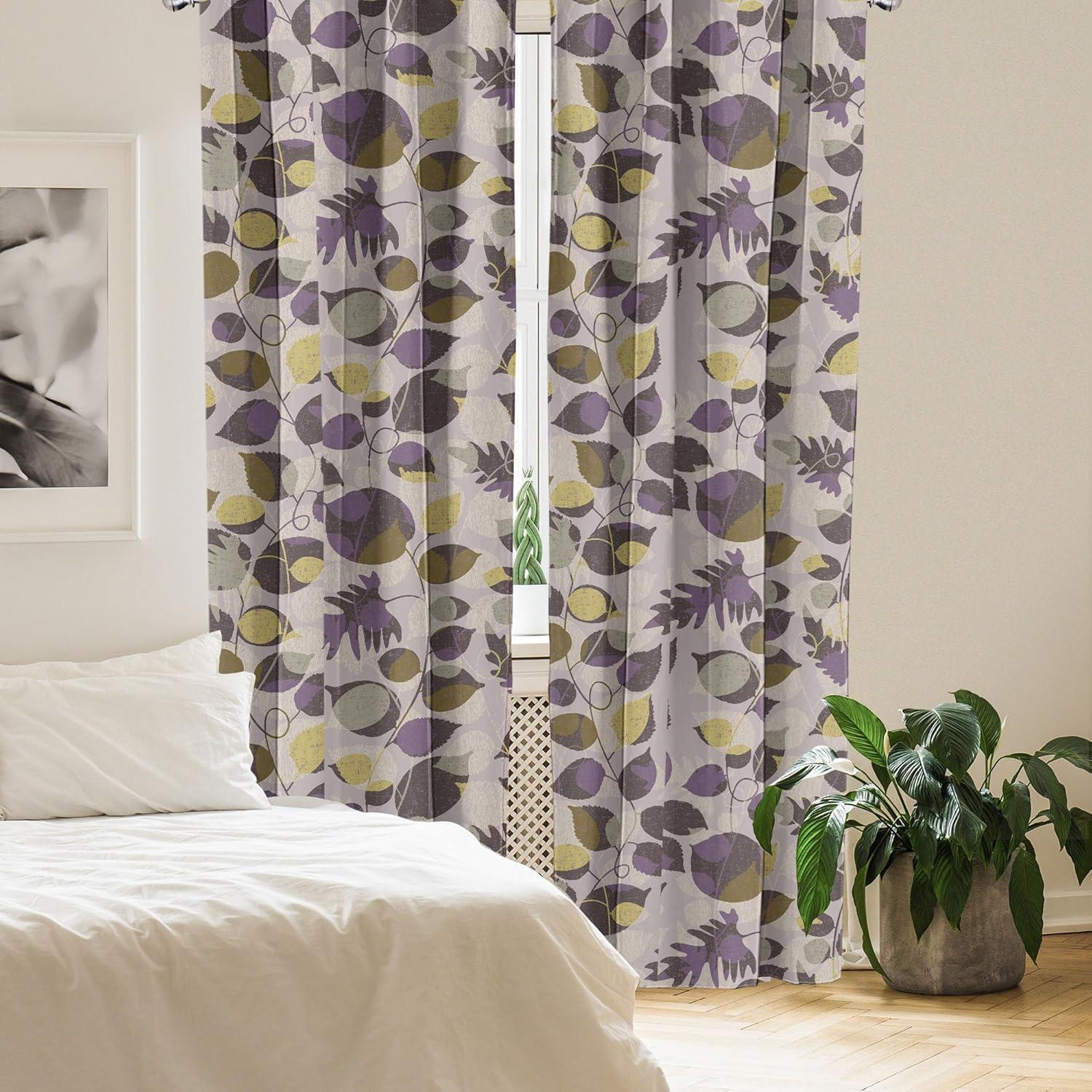 imageAmbesonne Bohemian Blooms Curtains Romantic Aura Pattern of Floral Boho with Neutral Leaves Print Window Treatments 2 Panel Set for Living Room Bedroom Pair of 28 x 95 Pale Pink Lavender BlueFawn and Pale Eggplant