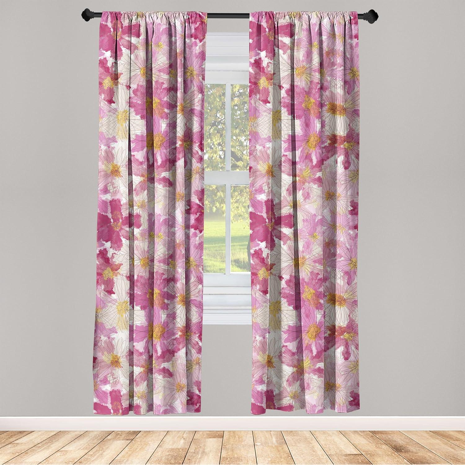 imageAmbesonne Bohemian Blooms Curtains Romantic Aura Pattern of Floral Boho with Neutral Leaves Print Window Treatments 2 Panel Set for Living Room Bedroom Pair of 28 x 95 Pale Pink Lavender BlueMagenta Pale Peach