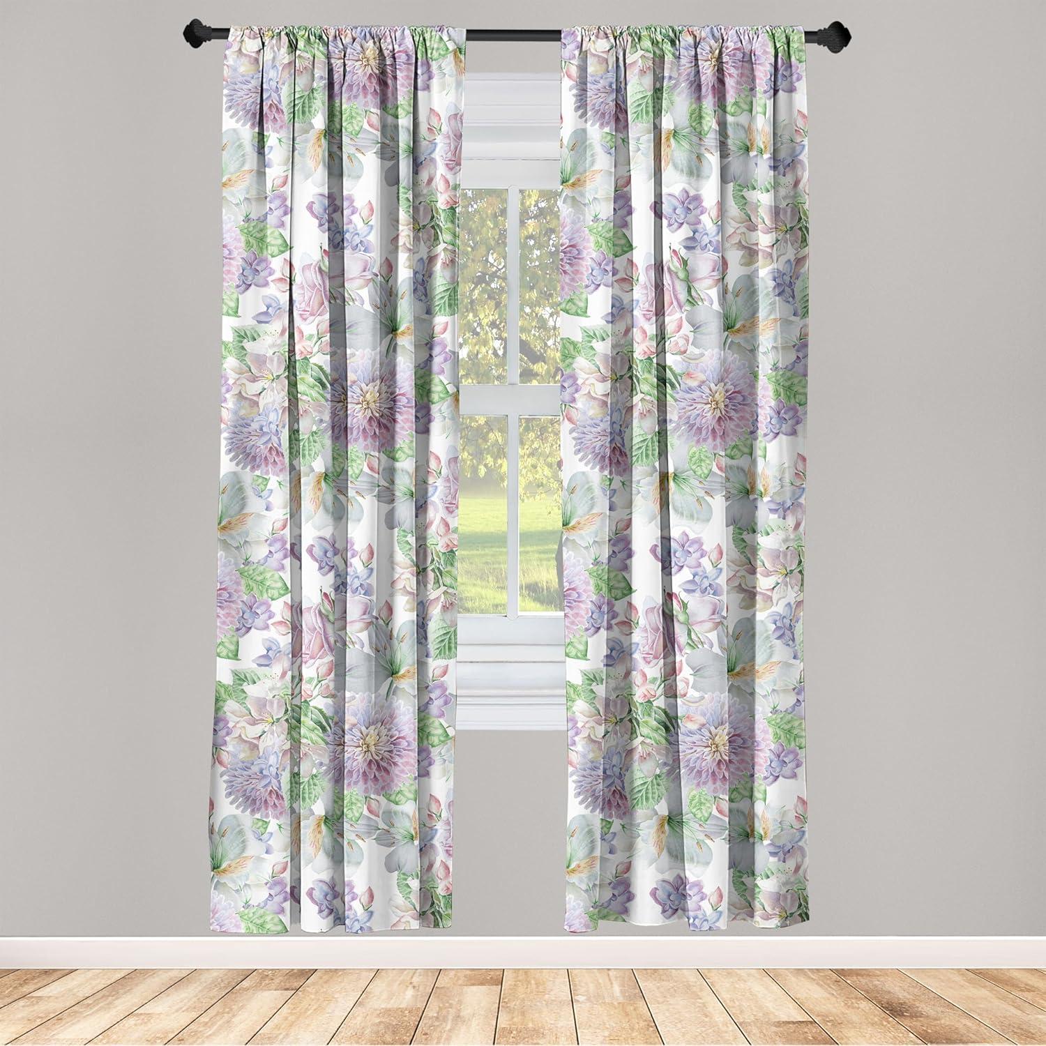 imageAmbesonne Bohemian Blooms Curtains Romantic Aura Pattern of Floral Boho with Neutral Leaves Print Window Treatments 2 Panel Set for Living Room Bedroom Pair of 28 x 95 Pale Pink Lavender BluePeacock Green and Pale Purple
