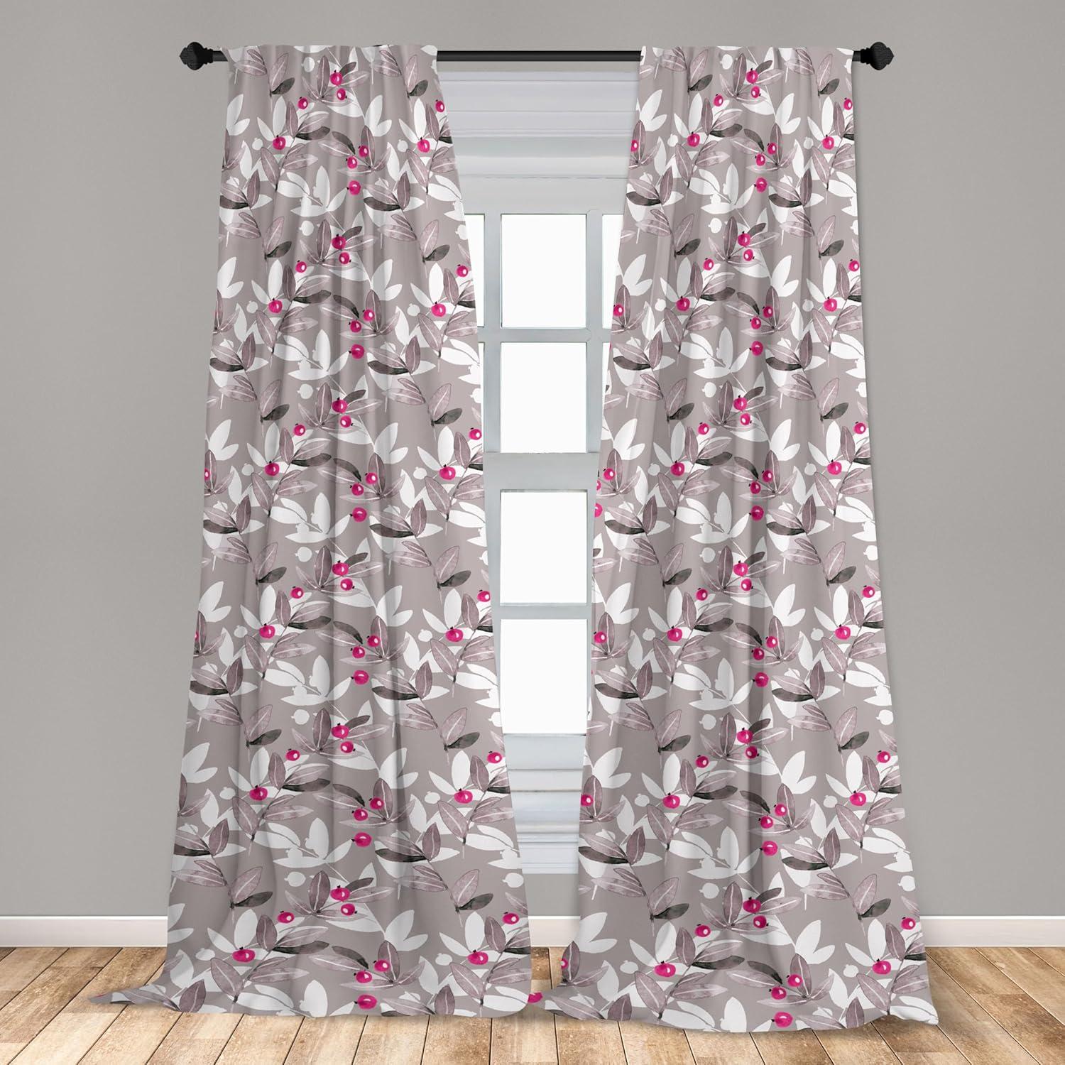 imageAmbesonne Bohemian Blooms Curtains Romantic Aura Pattern of Floral Boho with Neutral Leaves Print Window Treatments 2 Panel Set for Living Room Bedroom Pair of 28 x 95 Pale Pink Lavender BlueTaupe Grey Hot Pink Ivory