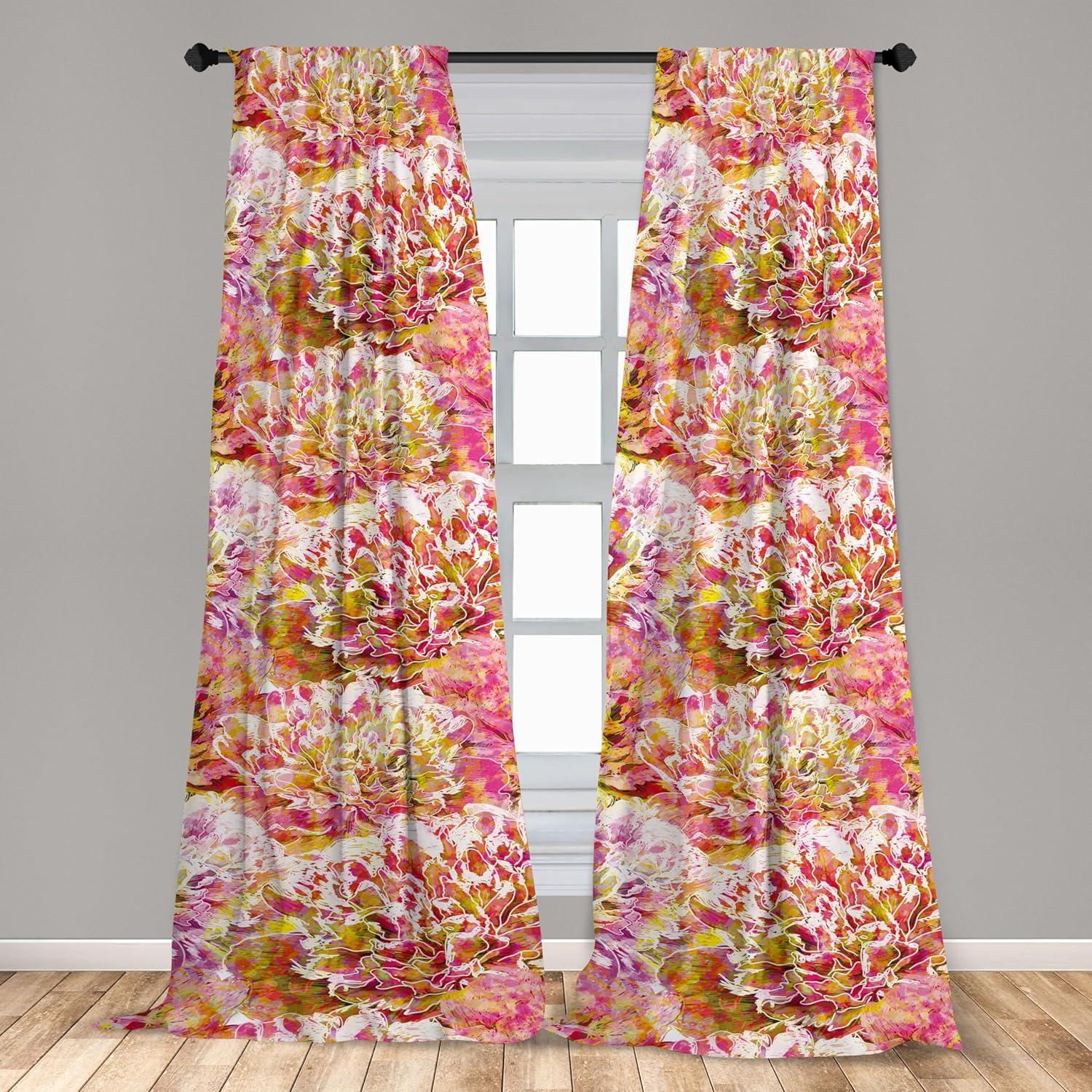 imageAmbesonne Bohemian Blooms Curtains Romantic Aura Pattern of Floral Boho with Neutral Leaves Print Window Treatments 2 Panel Set for Living Room Bedroom Pair of 28 x 95 Pale Pink Lavender BluePale Pink Yellow Green