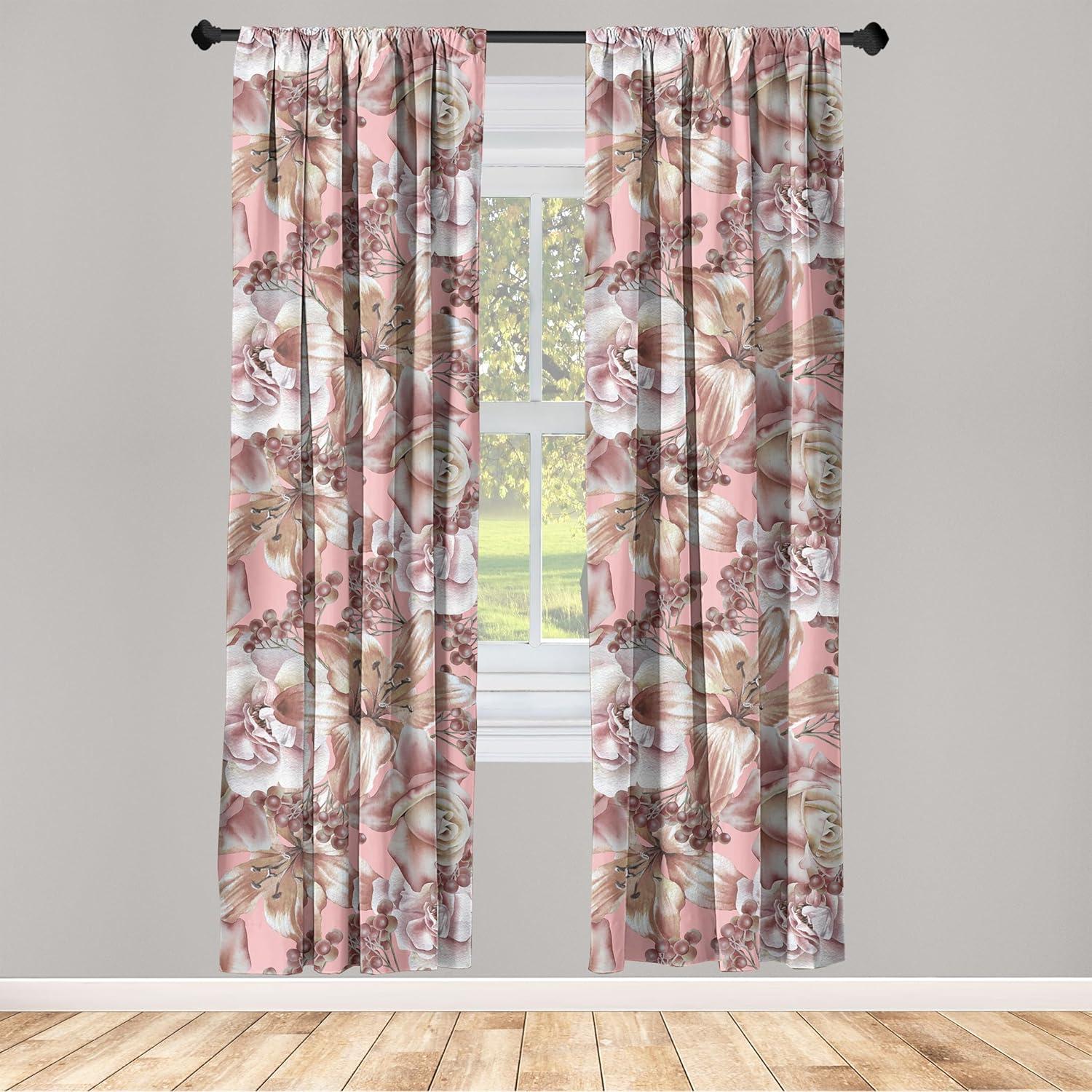 imageAmbesonne Bohemian Blooms Curtains Romantic Aura Pattern of Floral Boho with Neutral Leaves Print Window Treatments 2 Panel Set for Living Room Bedroom Pair of 28 x 95 Pale Pink Lavender BluePastel Pink and Pale Redwood