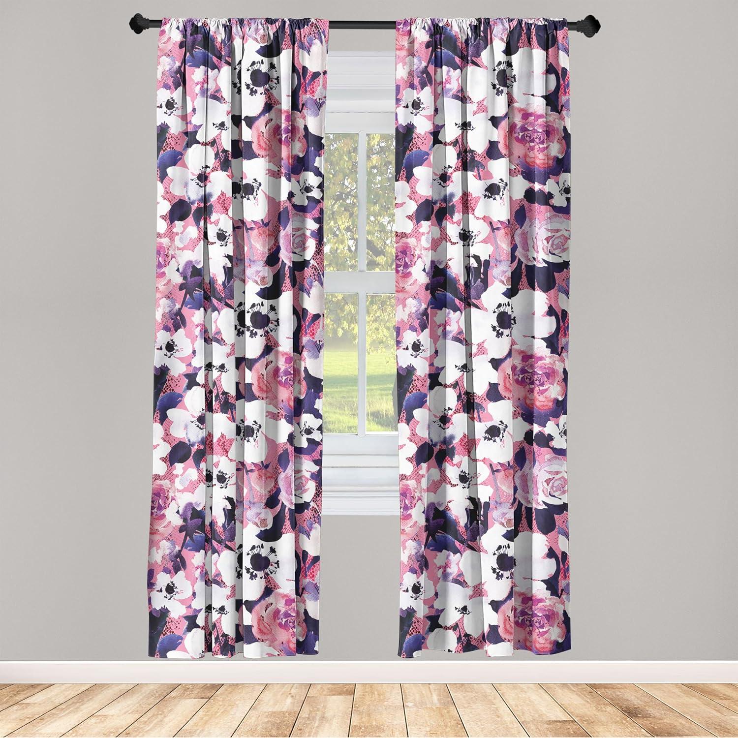 imageAmbesonne Bohemian Blooms Curtains Romantic Aura Pattern of Floral Boho with Neutral Leaves Print Window Treatments 2 Panel Set for Living Room Bedroom Pair of 28 x 95 Pale Pink Lavender BluePastel Pink Off White