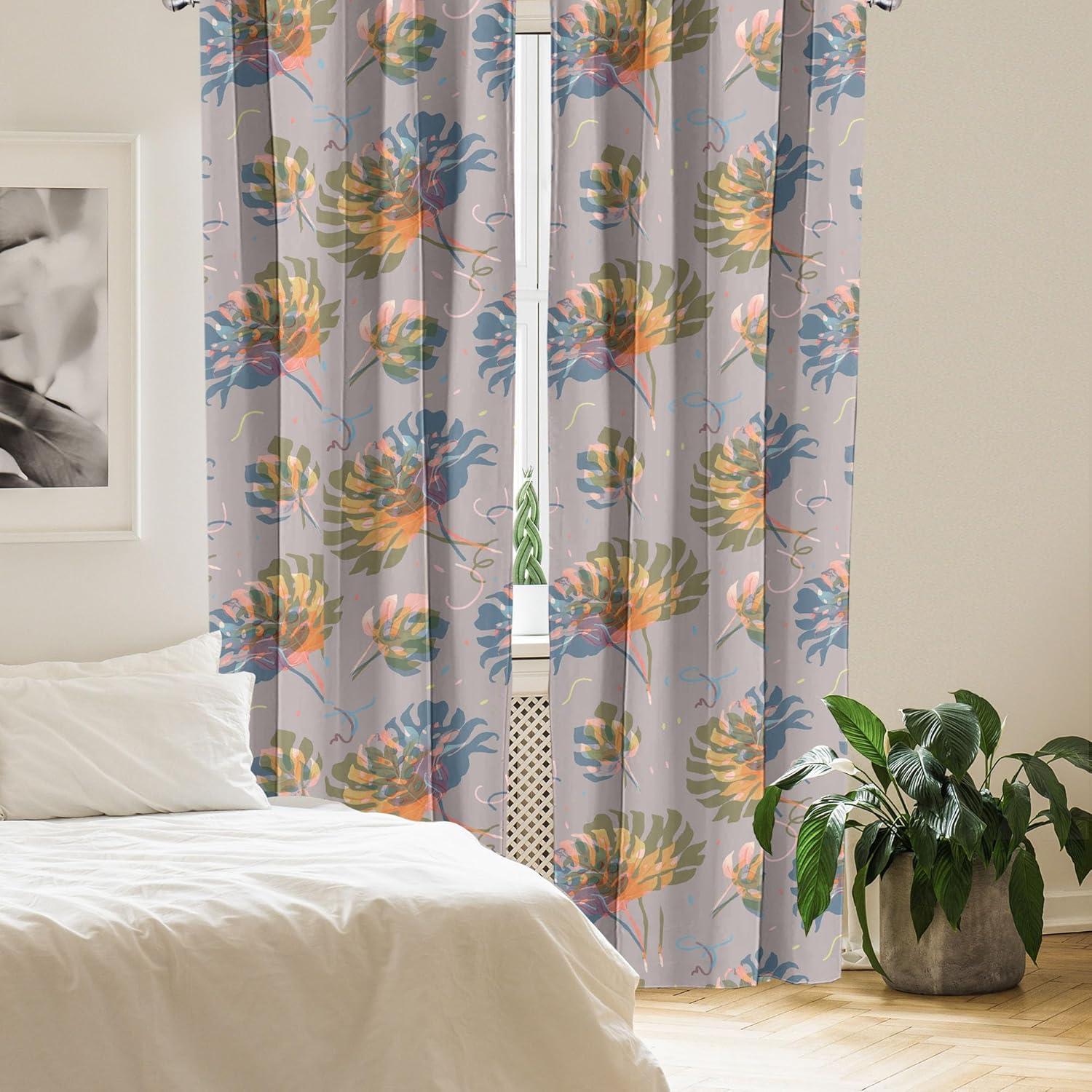 imageAmbesonne Bohemian Blooms Curtains Romantic Aura Pattern of Floral Boho with Neutral Leaves Print Window Treatments 2 Panel Set for Living Room Bedroom Pair of 28 x 95 Pale Pink Lavender BluePale Vermilion and Slate Blue