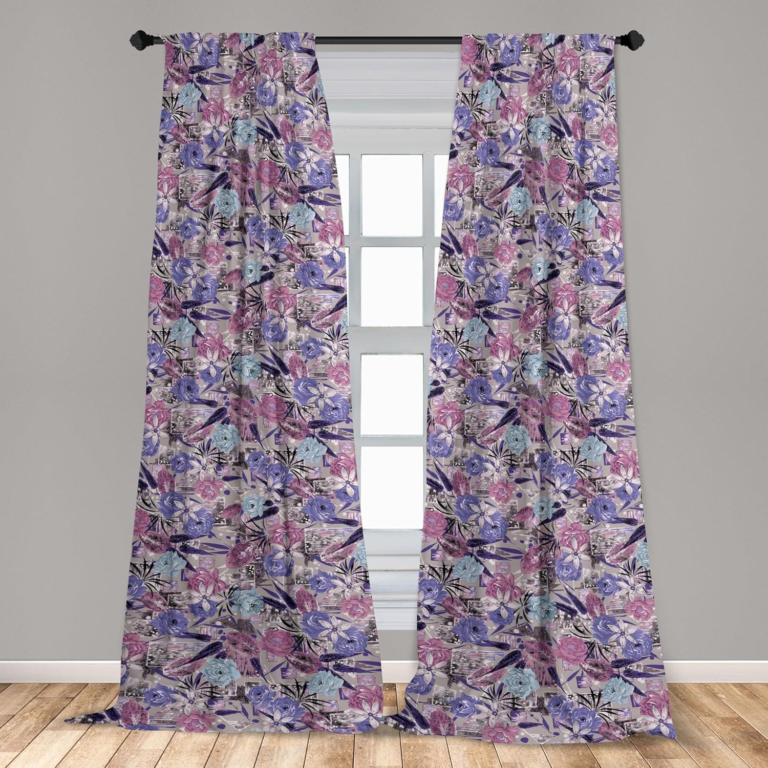 imageAmbesonne Bohemian Blooms Curtains Romantic Aura Pattern of Floral Boho with Neutral Leaves Print Window Treatments 2 Panel Set for Living Room Bedroom Pair of 28 x 95 Pale Pink Lavender BlueBlue Violet Dried Rose