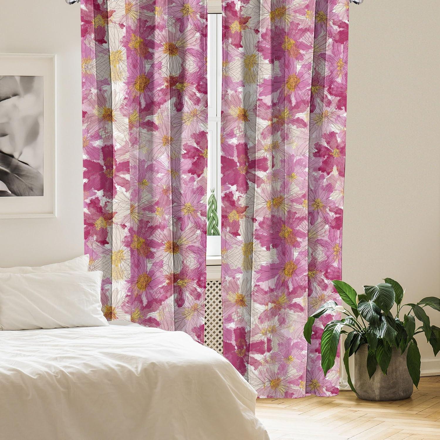 imageAmbesonne Bohemian Blooms Curtains Romantic Aura Pattern of Floral Boho with Neutral Leaves Print Window Treatments 2 Panel Set for Living Room Bedroom Pair of 28 x 95 Pale Pink Lavender BlueMagenta Pale Peach