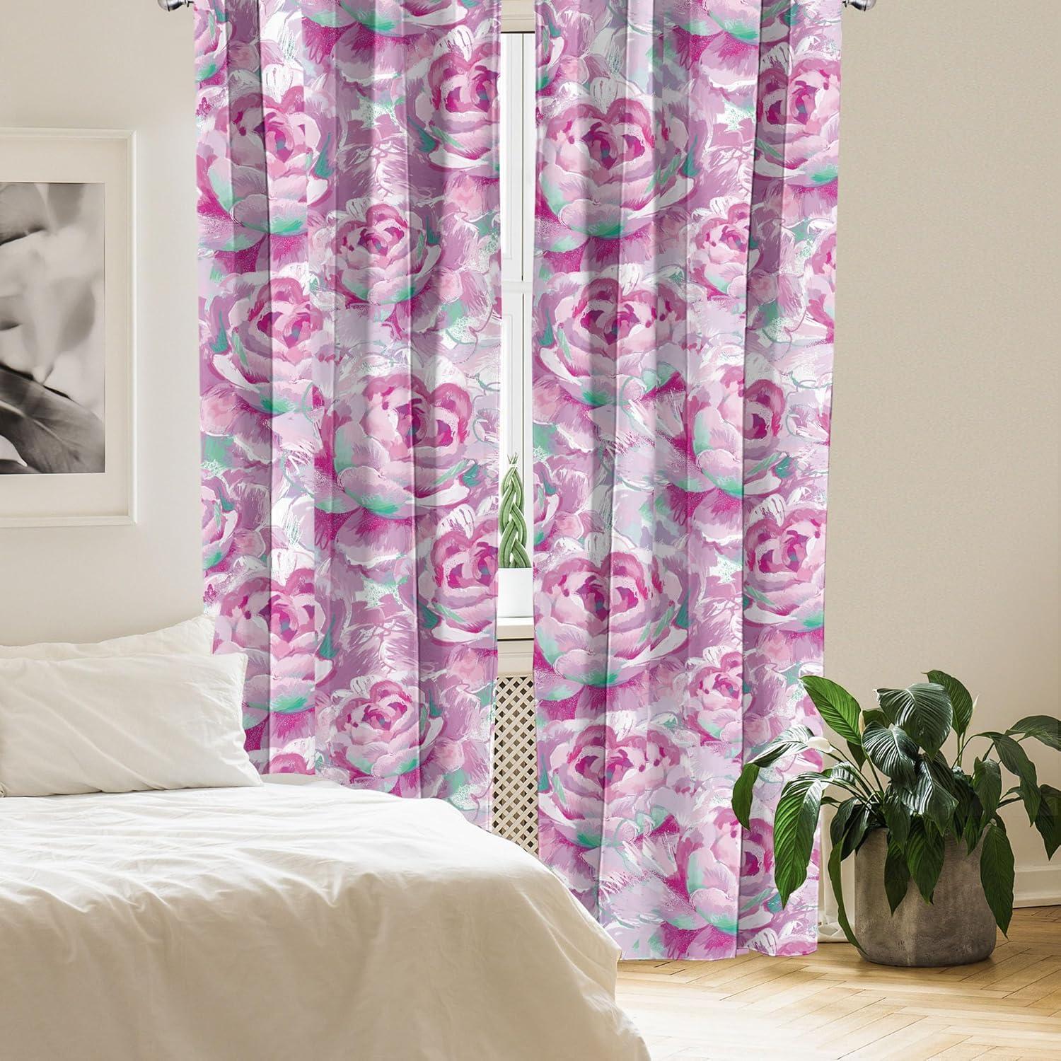 imageAmbesonne Bohemian Blooms Curtains Romantic Aura Pattern of Floral Boho with Neutral Leaves Print Window Treatments 2 Panel Set for Living Room Bedroom Pair of 28 x 95 Pale Pink Lavender BluePale Lilac Magenta