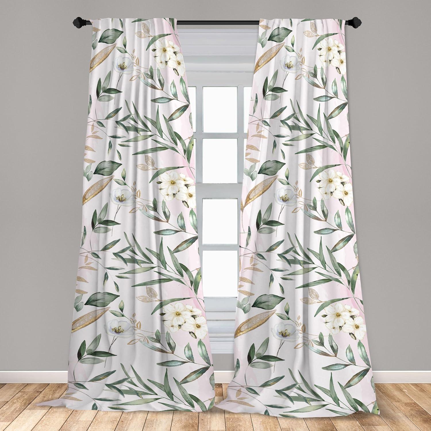 imageAmbesonne Bohemian Blooms Curtains Romantic Aura Pattern of Floral Boho with Neutral Leaves Print Window Treatments 2 Panel Set for Living Room Bedroom Pair of 28 x 95 Pale Pink Lavender BlueSoft Pink Peacock Green