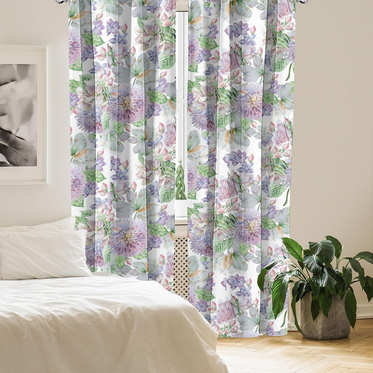 imageAmbesonne Bohemian Blooms Curtains Romantic Aura Pattern of Floral Boho with Neutral Leaves Print Window Treatments 2 Panel Set for Living Room Bedroom Pair of 28 x 95 Pale Pink Lavender BluePeacock Green and Pale Purple