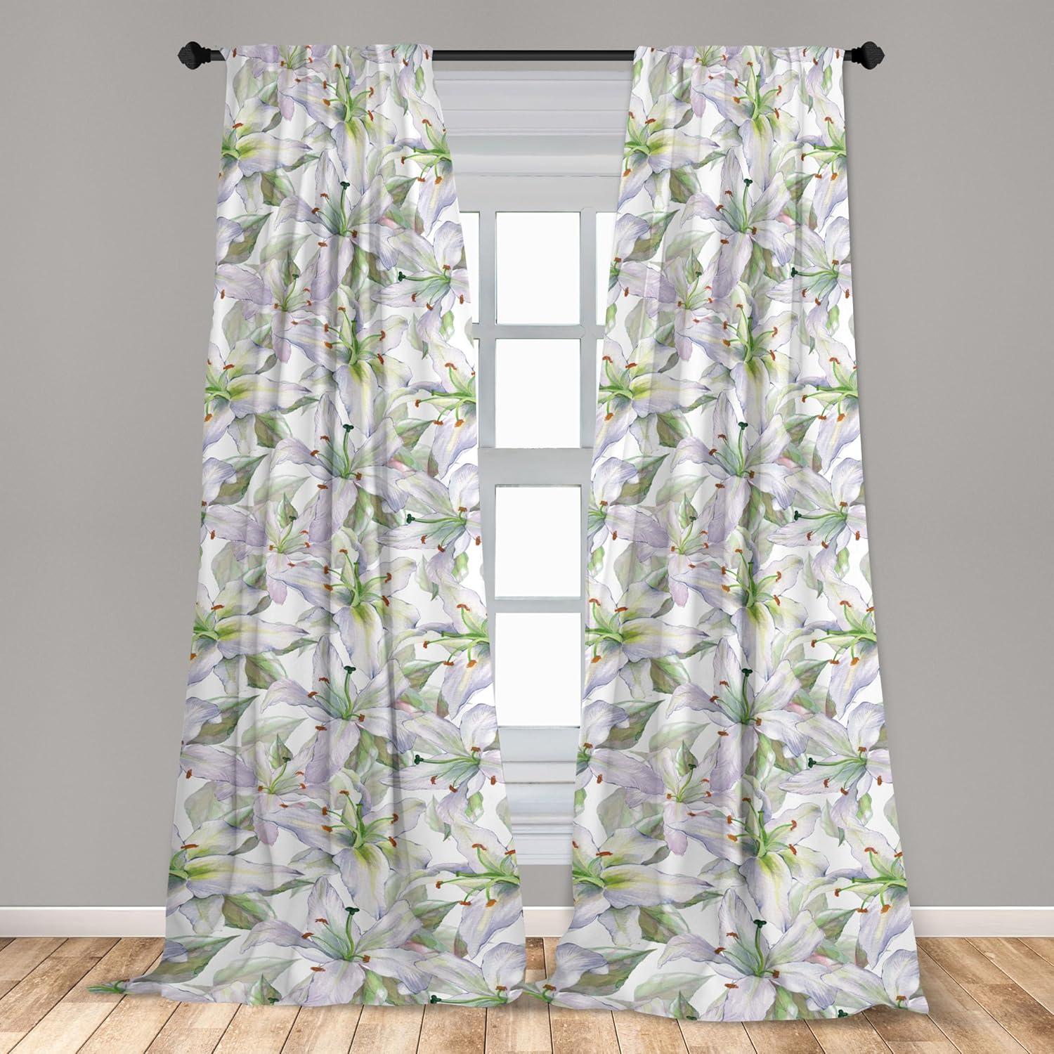 imageAmbesonne Bohemian Blooms Curtains Romantic Aura Pattern of Floral Boho with Neutral Leaves Print Window Treatments 2 Panel Set for Living Room Bedroom Pair of 28 x 95 Pale Pink Lavender BluePastel Purple Lime Green