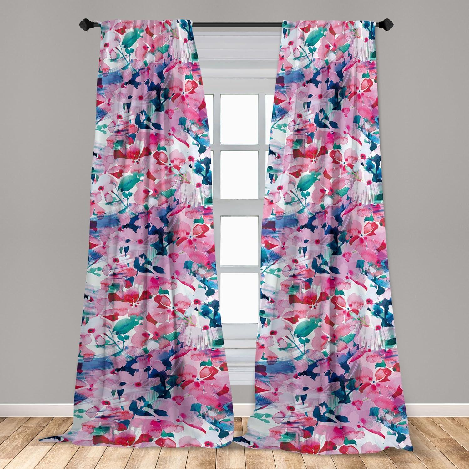 imageAmbesonne Bohemian Blooms Curtains Romantic Aura Pattern of Floral Boho with Neutral Leaves Print Window Treatments 2 Panel Set for Living Room Bedroom Pair of 28 x 95 Pale Pink Lavender BluePale Pink Hot Pink Quartz