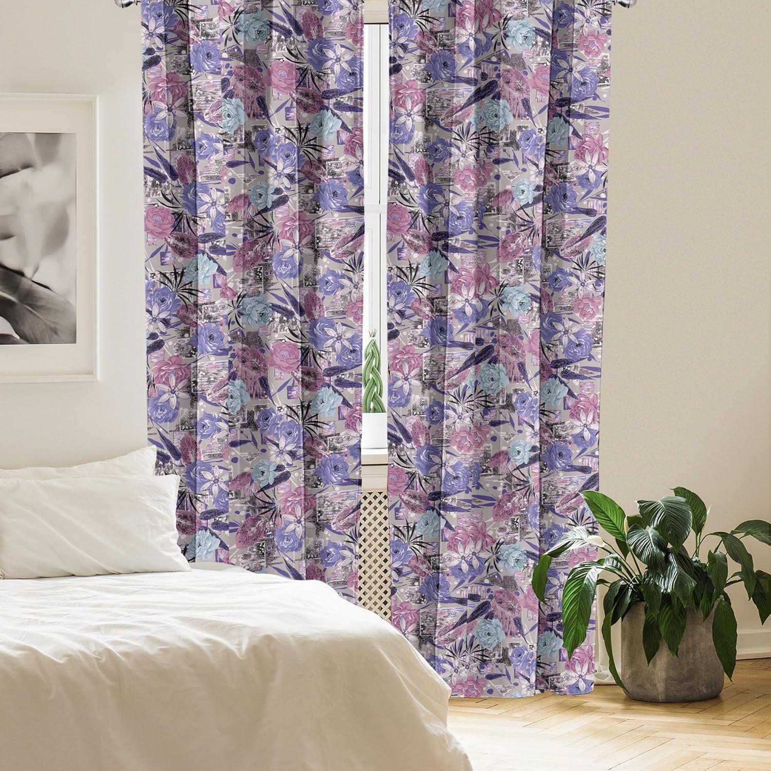 imageAmbesonne Bohemian Blooms Curtains Romantic Aura Pattern of Floral Boho with Neutral Leaves Print Window Treatments 2 Panel Set for Living Room Bedroom Pair of 28 x 95 Pale Pink Lavender BlueBlue Violet Dried Rose