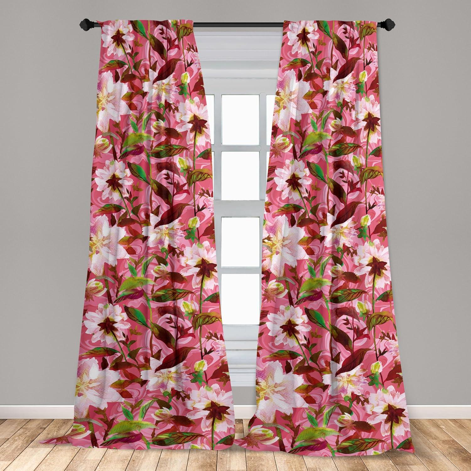 imageAmbesonne Bohemian Blooms Curtains Romantic Aura Pattern of Floral Boho with Neutral Leaves Print Window Treatments 2 Panel Set for Living Room Bedroom Pair of 28 x 95 Pale Pink Lavender BluePastel Pink Fern Green