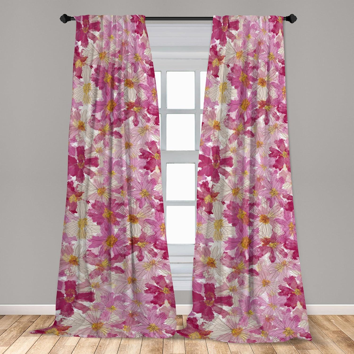 imageAmbesonne Bohemian Blooms Curtains Romantic Aura Pattern of Floral Boho with Neutral Leaves Print Window Treatments 2 Panel Set for Living Room Bedroom Pair of 28 x 95 Pale Pink Lavender BlueMagenta Pale Peach