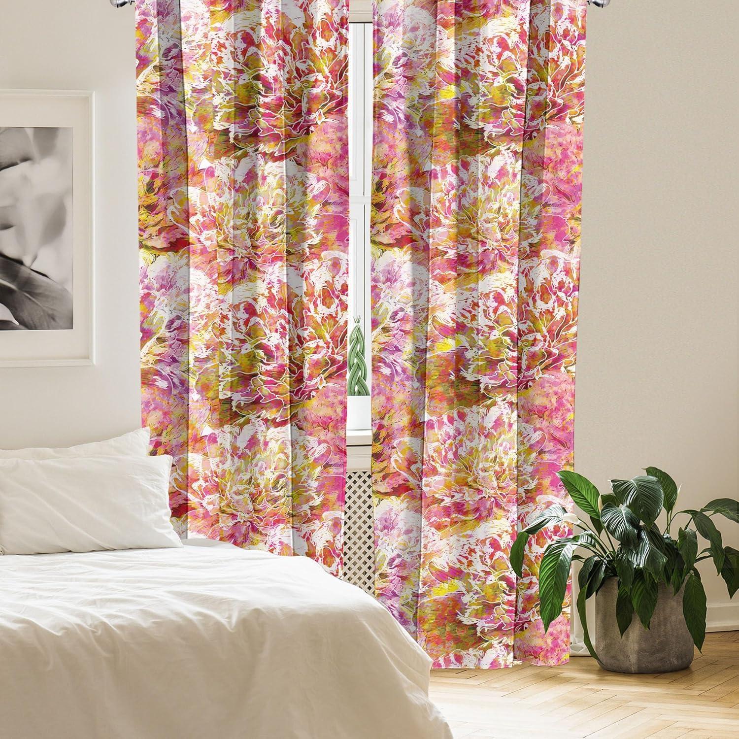 imageAmbesonne Bohemian Blooms Curtains Romantic Aura Pattern of Floral Boho with Neutral Leaves Print Window Treatments 2 Panel Set for Living Room Bedroom Pair of 28 x 95 Pale Pink Lavender BluePale Pink Yellow Green