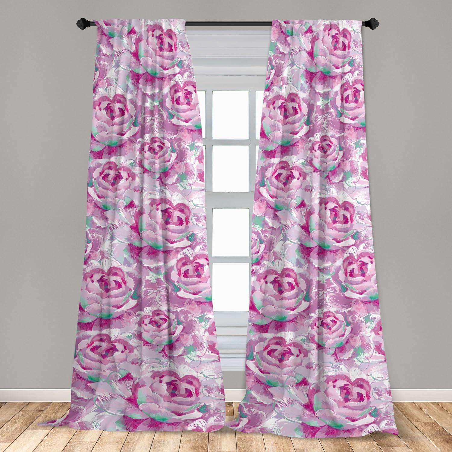 imageAmbesonne Bohemian Blooms Curtains Romantic Aura Pattern of Floral Boho with Neutral Leaves Print Window Treatments 2 Panel Set for Living Room Bedroom Pair of 28 x 95 Pale Pink Lavender BluePale Lilac Magenta