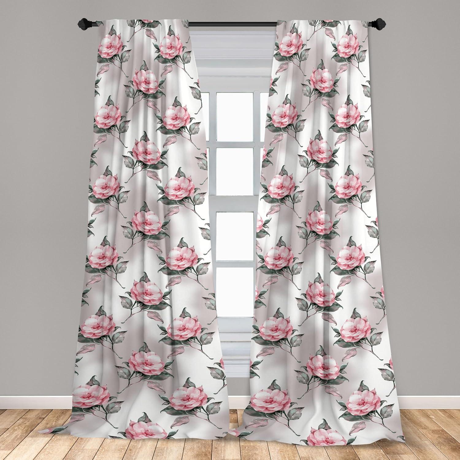 imageAmbesonne Bohemian Blooms Curtains Romantic Aura Pattern of Floral Boho with Neutral Leaves Print Window Treatments 2 Panel Set for Living Room Bedroom Pair of 28 x 95 Pale Pink Lavender BluePale Pink Laurel Green