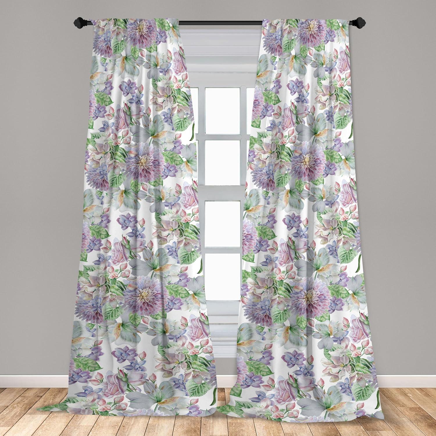 imageAmbesonne Bohemian Blooms Curtains Romantic Aura Pattern of Floral Boho with Neutral Leaves Print Window Treatments 2 Panel Set for Living Room Bedroom Pair of 28 x 95 Pale Pink Lavender BluePeacock Green and Pale Purple