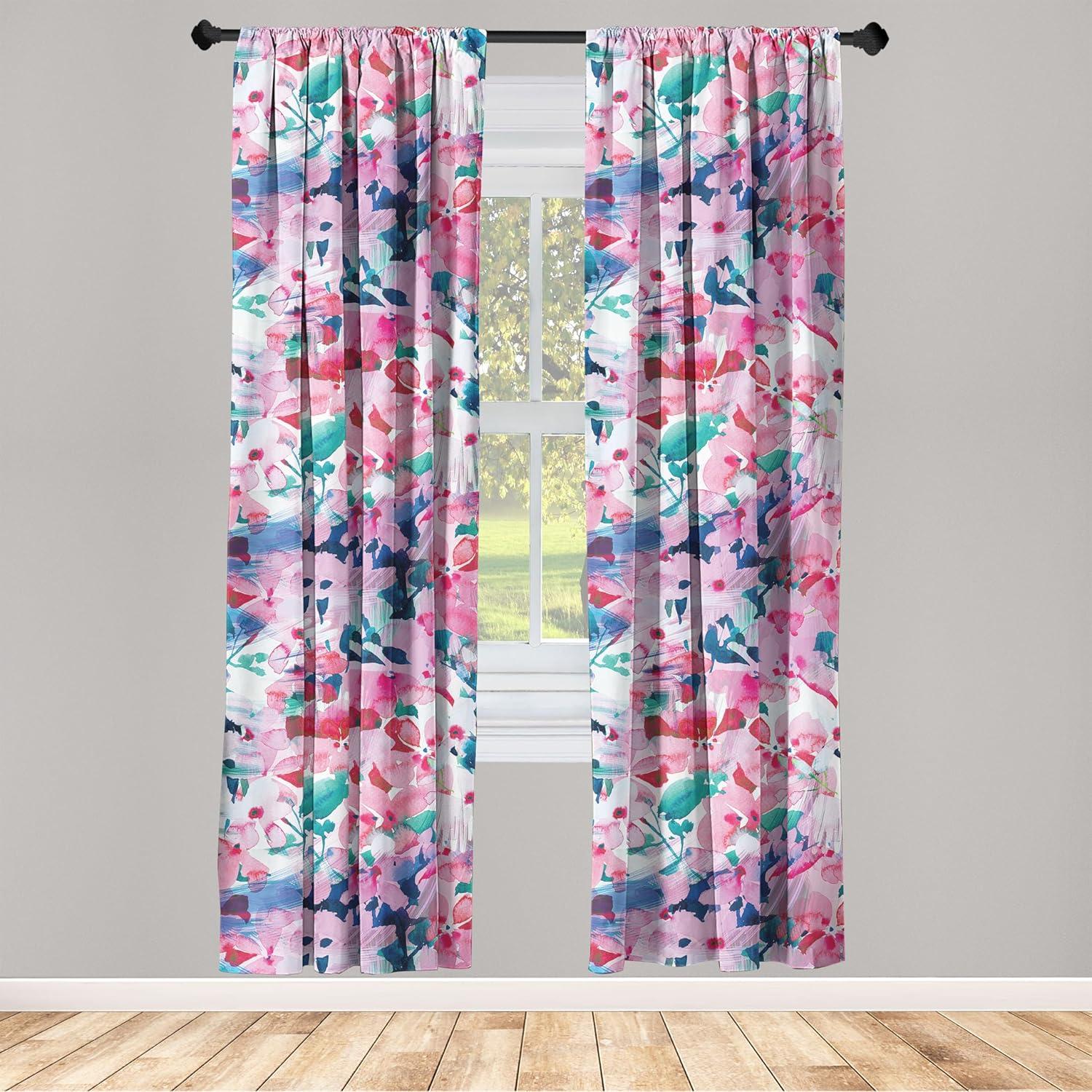 imageAmbesonne Bohemian Blooms Curtains Romantic Aura Pattern of Floral Boho with Neutral Leaves Print Window Treatments 2 Panel Set for Living Room Bedroom Pair of 28 x 95 Pale Pink Lavender BluePale Pink Hot Pink Quartz