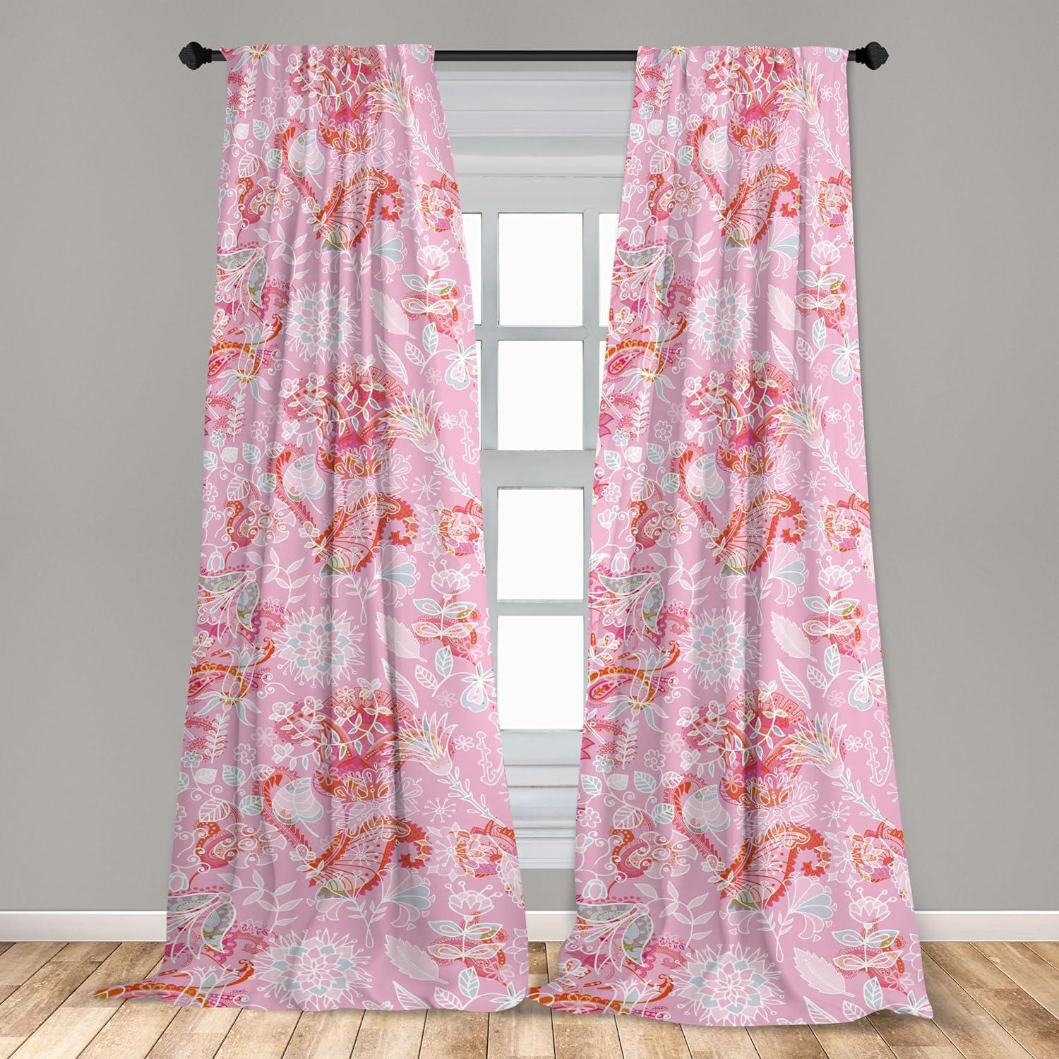 imageAmbesonne Bohemian Blooms Curtains Romantic Aura Pattern of Floral Boho with Neutral Leaves Print Window Treatments 2 Panel Set for Living Room Bedroom Pair of 28 x 95 Pale Pink Lavender BluePastel Pink Dark Pink