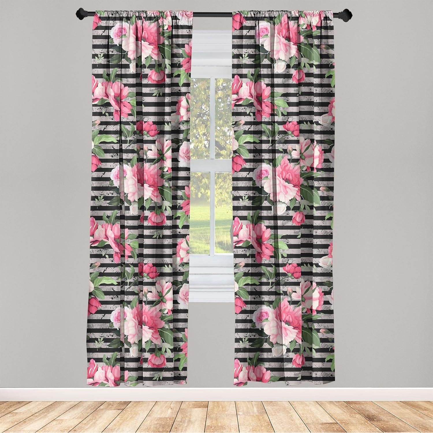 imageAmbesonne Bohemian Blooms Curtains Romantic Aura Pattern of Floral Boho with Neutral Leaves Print Window Treatments 2 Panel Set for Living Room Bedroom Pair of 28 x 95 Pale Pink Lavender BluePastel Pink and Olive Green