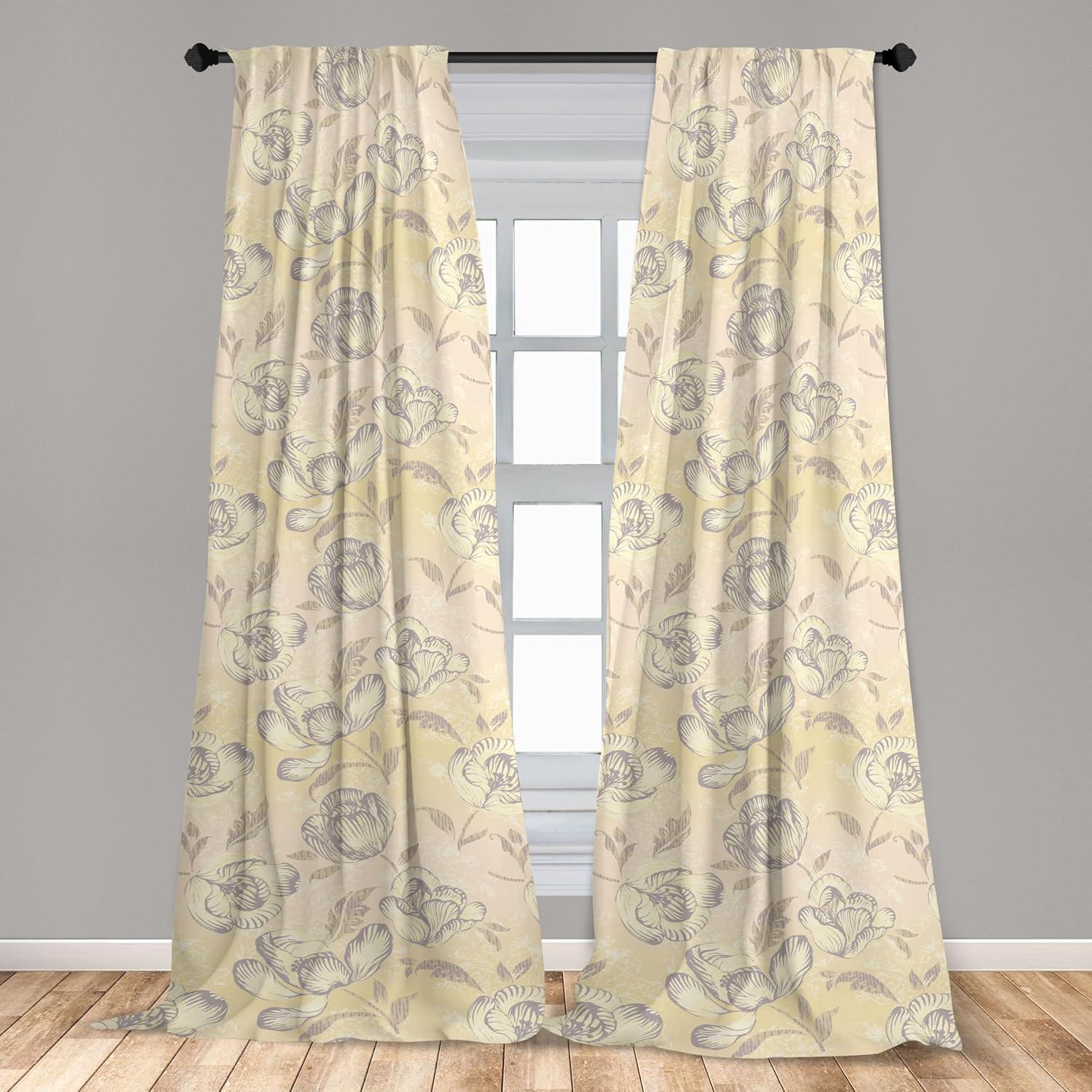 imageAmbesonne Bohemian Blooms Curtains Romantic Aura Pattern of Floral Boho with Neutral Leaves Print Window Treatments 2 Panel Set for Living Room Bedroom Pair of 28 x 95 Pale Pink Lavender BlueChampagne Purpleblue