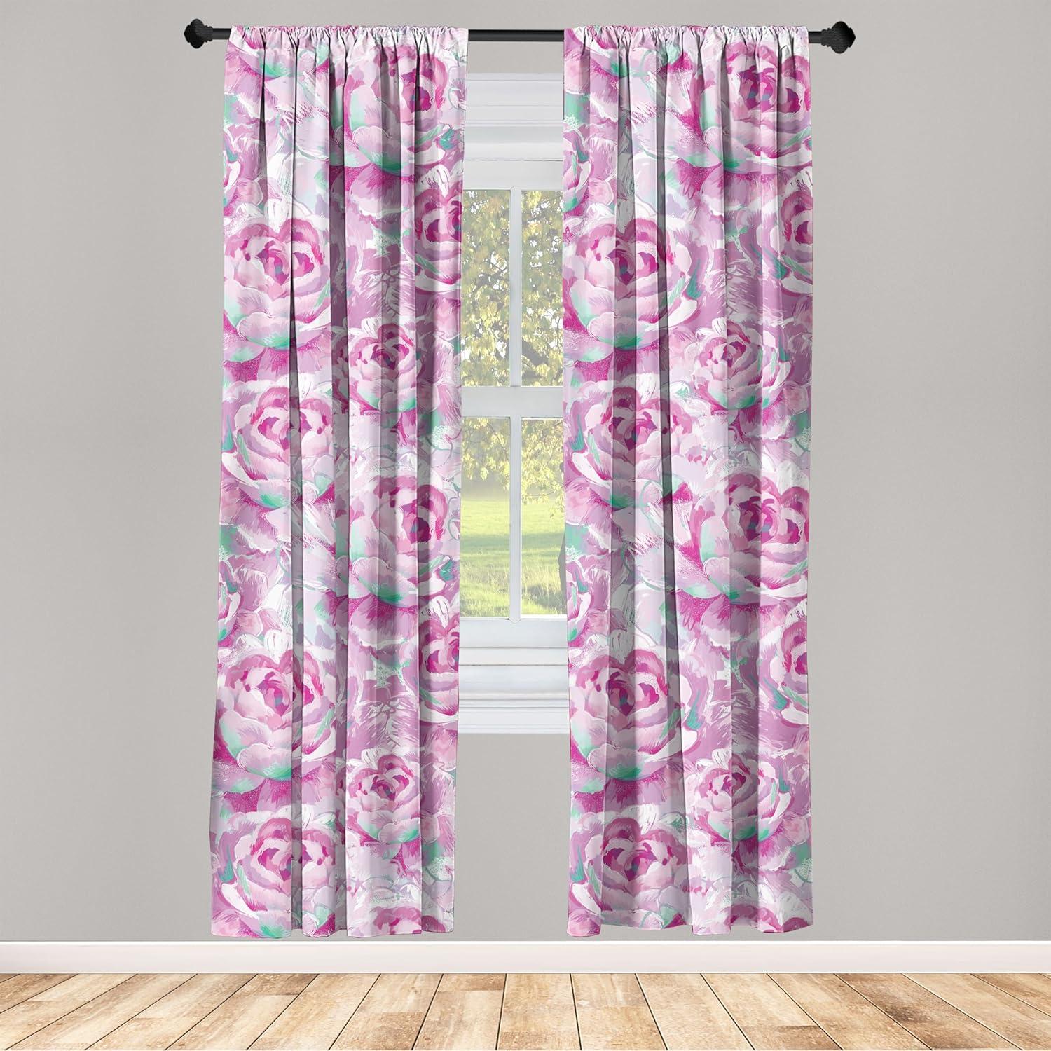 imageAmbesonne Bohemian Blooms Curtains Romantic Aura Pattern of Floral Boho with Neutral Leaves Print Window Treatments 2 Panel Set for Living Room Bedroom Pair of 28 x 95 Pale Pink Lavender BluePale Lilac Magenta
