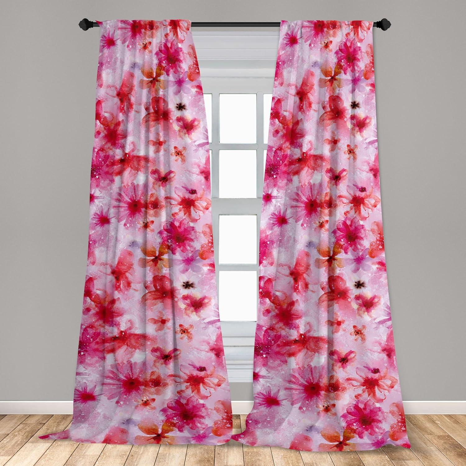 imageAmbesonne Bohemian Blooms Curtains Romantic Aura Pattern of Floral Boho with Neutral Leaves Print Window Treatments 2 Panel Set for Living Room Bedroom Pair of 28 x 95 Pale Pink Lavender BlueDark Pink Pastel Purple