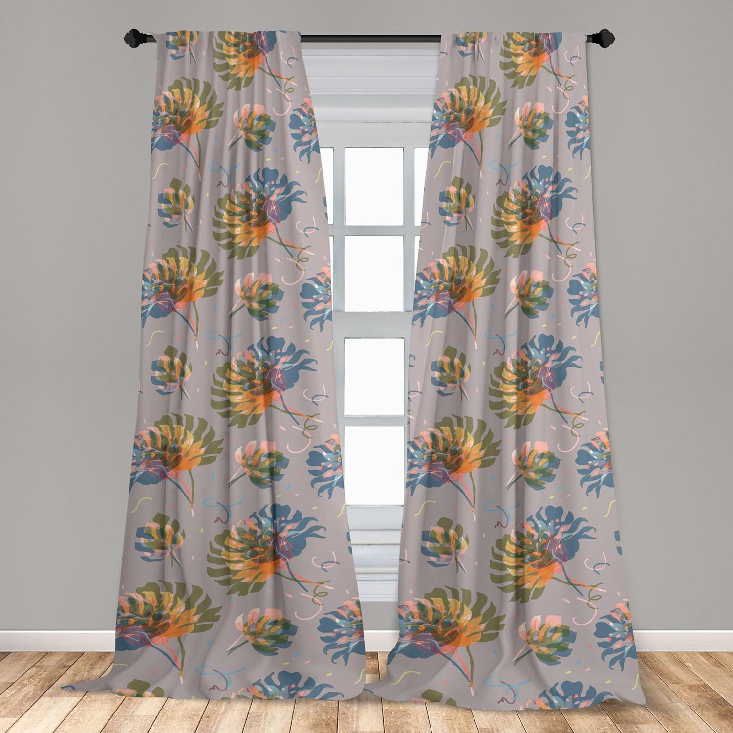 imageAmbesonne Bohemian Blooms Curtains Romantic Aura Pattern of Floral Boho with Neutral Leaves Print Window Treatments 2 Panel Set for Living Room Bedroom Pair of 28 x 95 Pale Pink Lavender BluePale Vermilion and Slate Blue